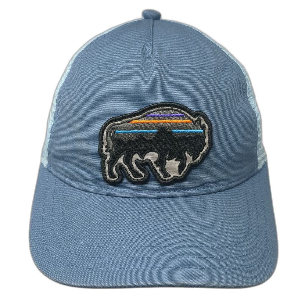 Patagonia Trucker Hat Blue One Size Snapback Mesh Bison Patch Organic Cotton